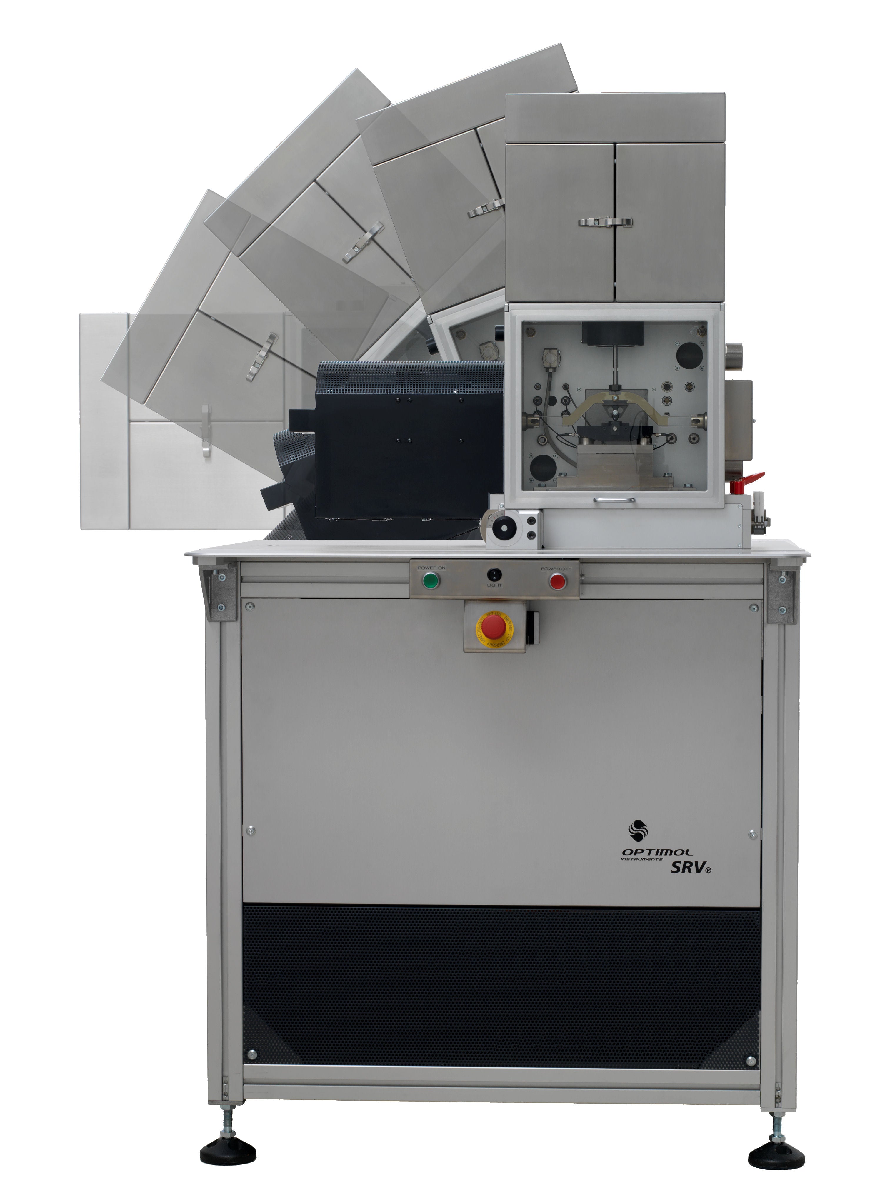 SRV Test System von Optimol zur Reibungs- und Verschleißprüfung mit 5-stufiger Neigungsverstellung - Tribologisches SRV Prüfsystem zur Analyse von Reibungseigenschaften von Schmierstoffen - Optimol instruments